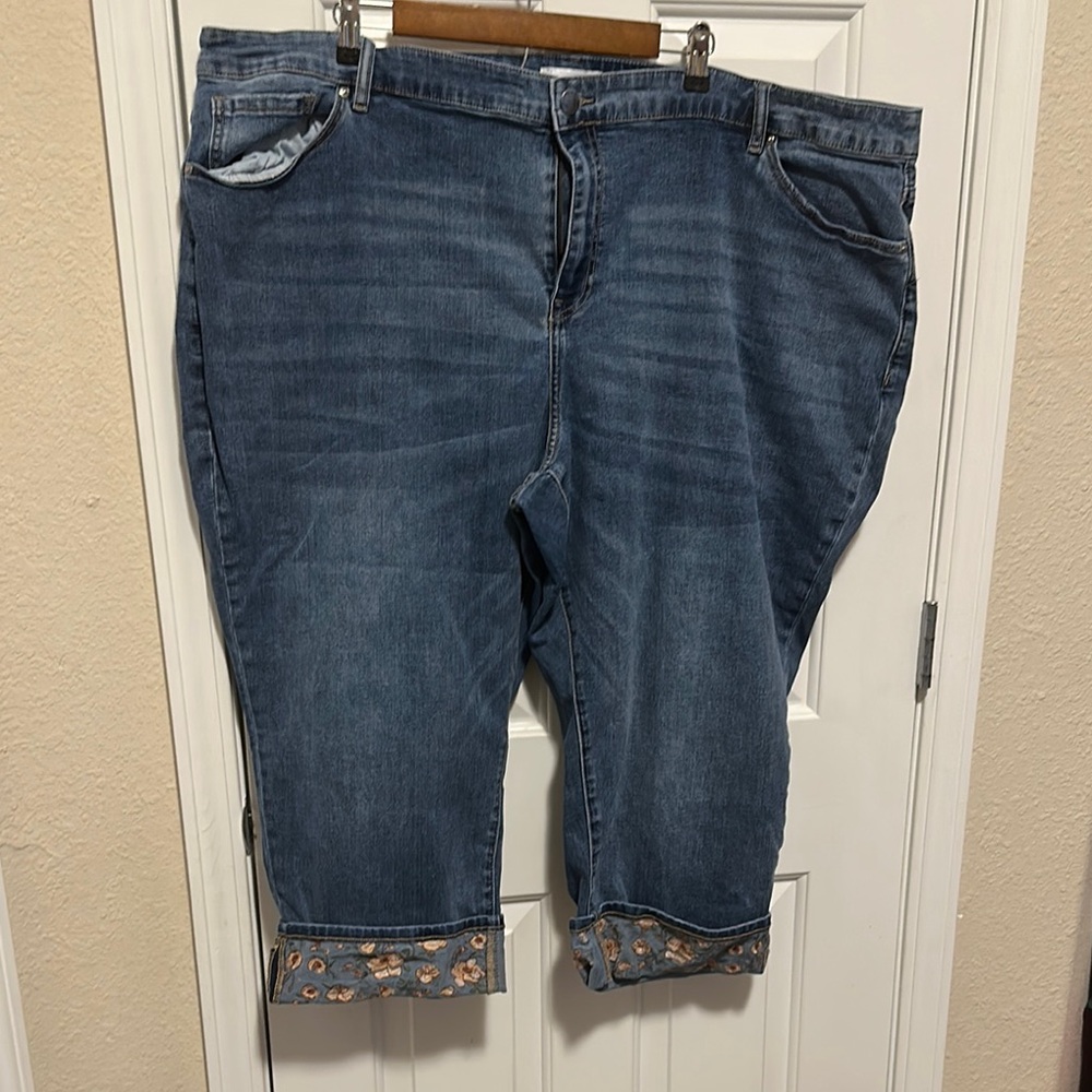 Lane Bryant Classic Blue Jeans with embroidered floral cuff
